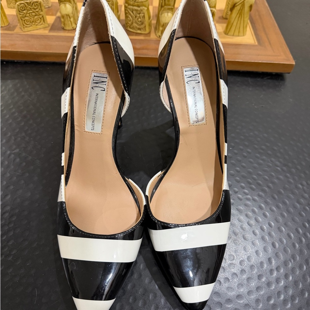 Fun back and white stiletto heels